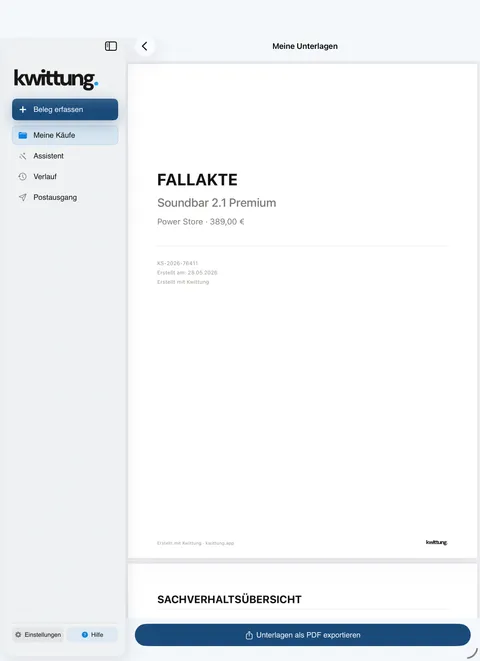 Kwittung Screenshot: Fallakte auf dem iPad (iPad)