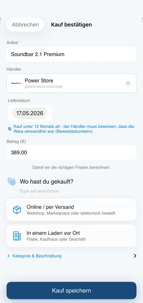 Kwittung Screenshot: Beleg-Scan mit automatischer Erkennung (iPhone)